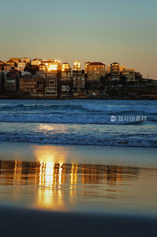 悉尼邦迪沙滩，bondi beach，日落与倒影