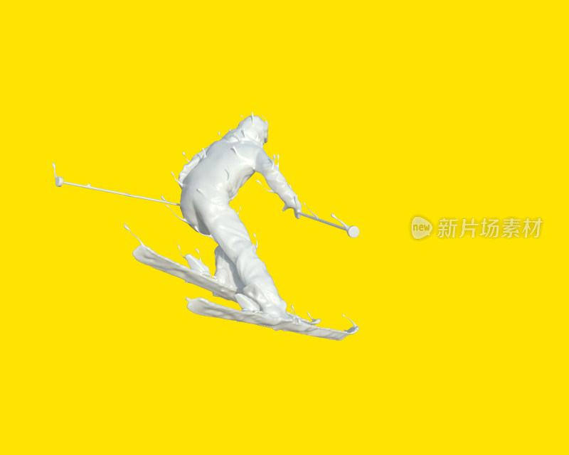 高山滑雪运动员在纯色背景下牛奶质感