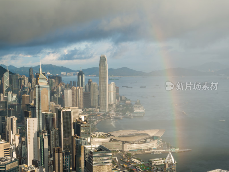 香港维多利亚港CBD中环夜景日出高空航拍