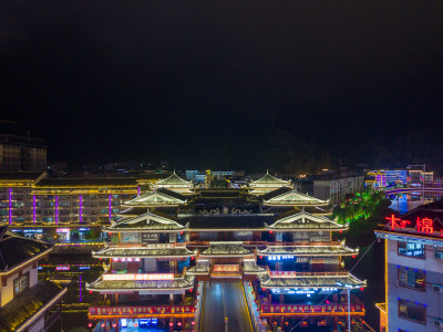 湖南怀化通道廊桥通道风雨桥夜景航拍