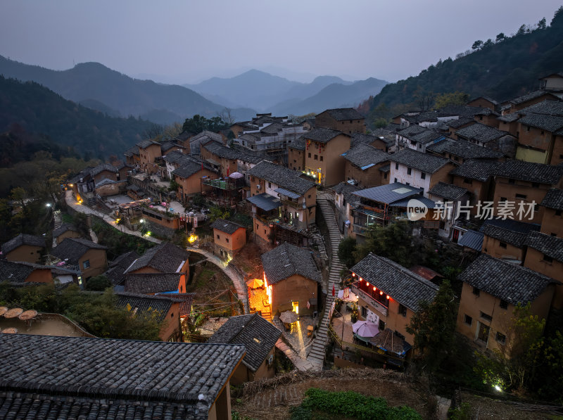 安徽黄山歙县皖南阳产土楼世界遗产夜景航拍