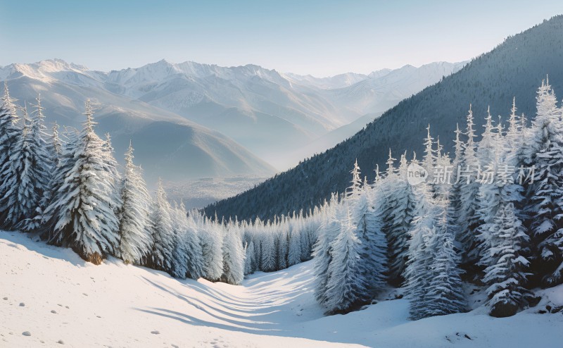 冬季森林白雪覆盖风景