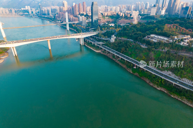 重庆长江两岸长江大桥风光航拍摄影图