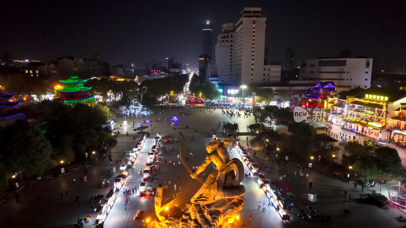 岳阳巴陵广场汴河街夜景航拍图