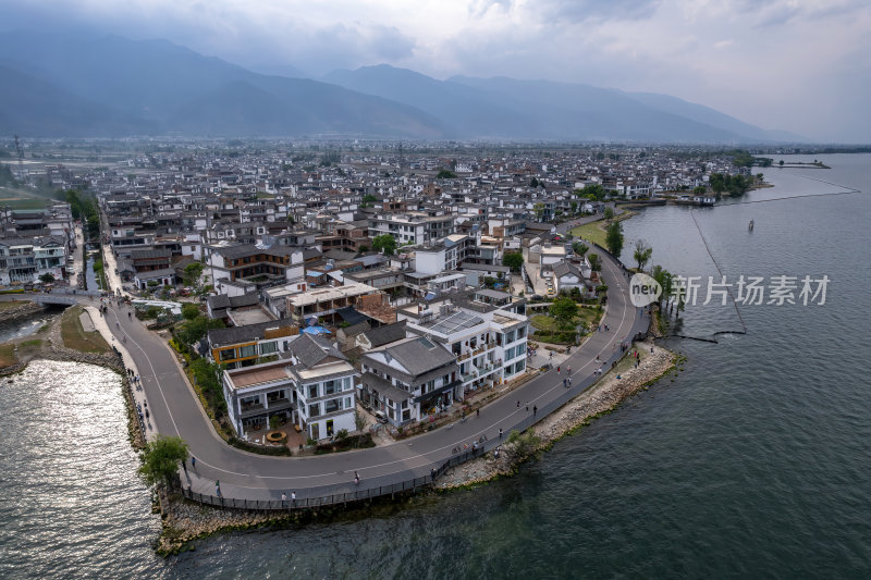 云南大理白族苍山洱海旁S弯高空航拍