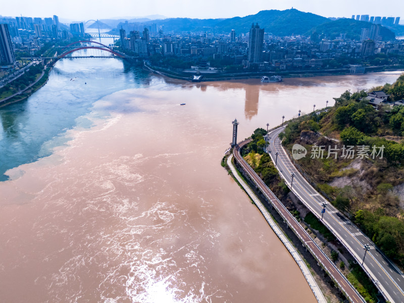 宜宾长江河流城市风光航拍图