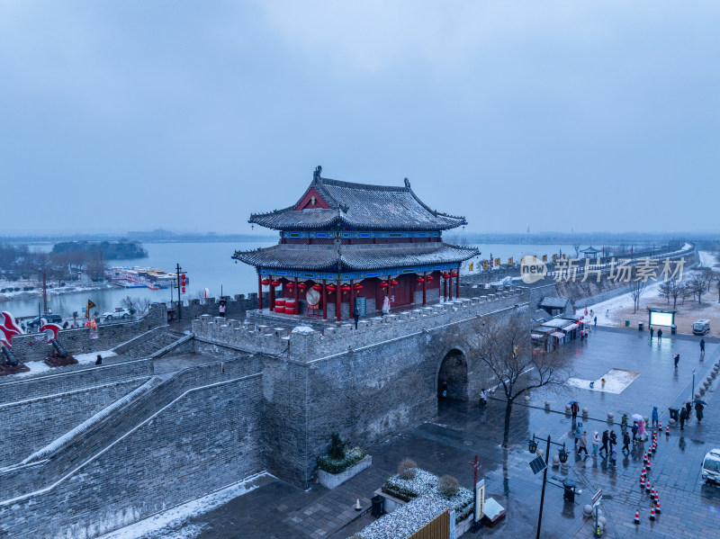 河南商丘古城雪景航拍