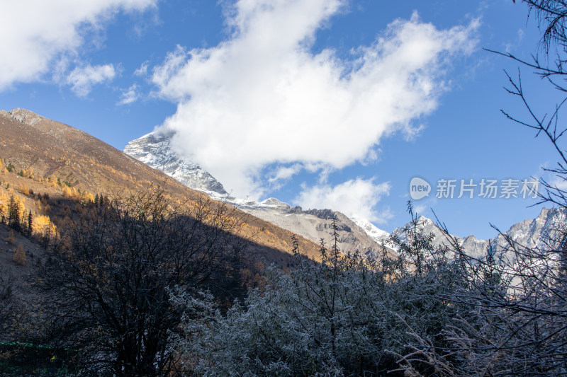 川西四姑娘山双桥沟景区雪山秋色