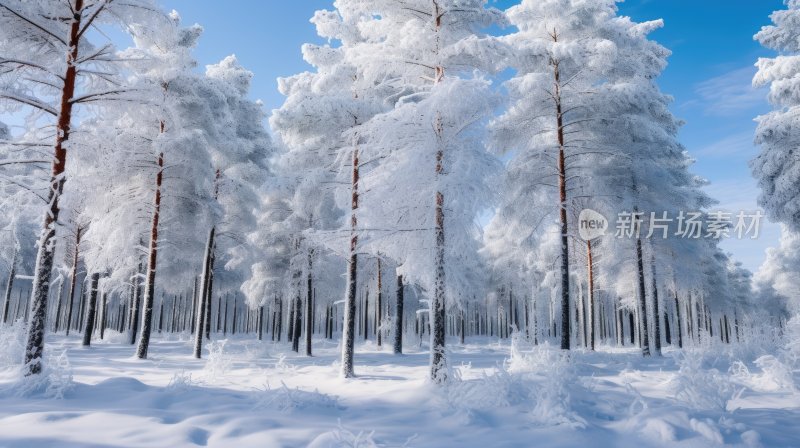 冬季雪山林中被冰雪覆盖着的树