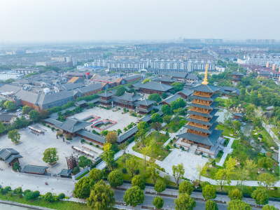 航拍上海宝山寺佛教寺院自然风光