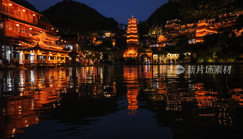 航拍贵州峰林布依夜景