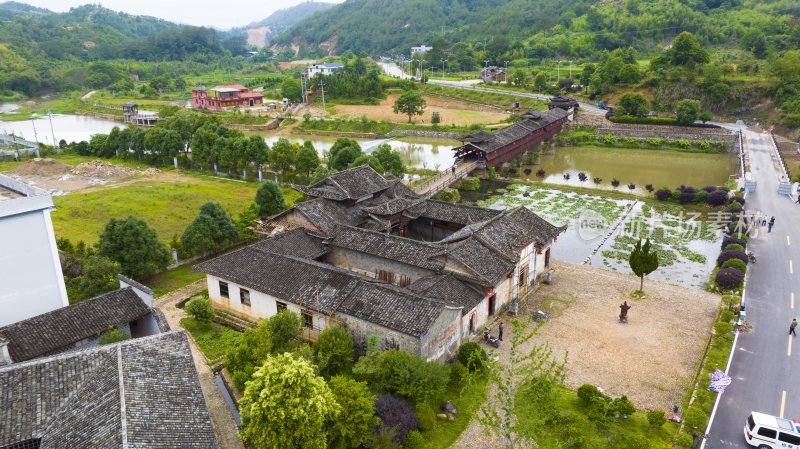 福建连城永隆廊桥景区晨曦航拍