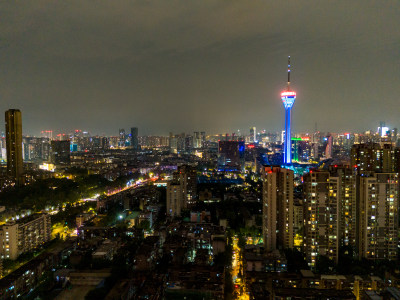 成都春熙路夜景航拍图