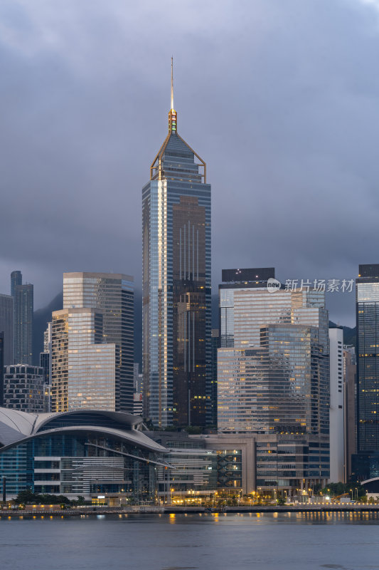 香港维多利亚港CBD中环日出夜景繁华都市