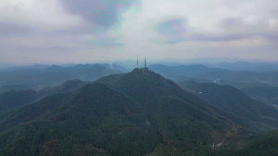 高山森林植物信号塔航拍