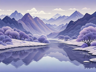 紫色调山水风景插画