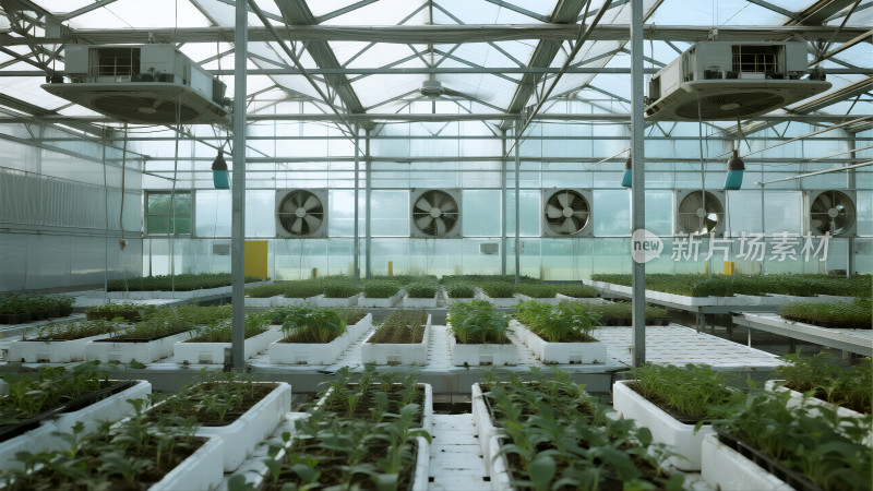 现代农业无土栽培蔬菜大棚科技种植背景