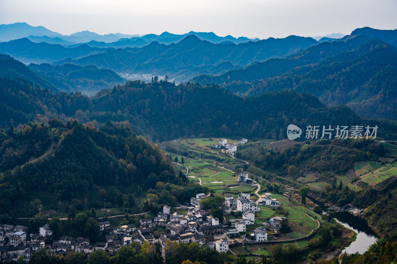 安徽徽州皖南群山云海河流仙境云端村落