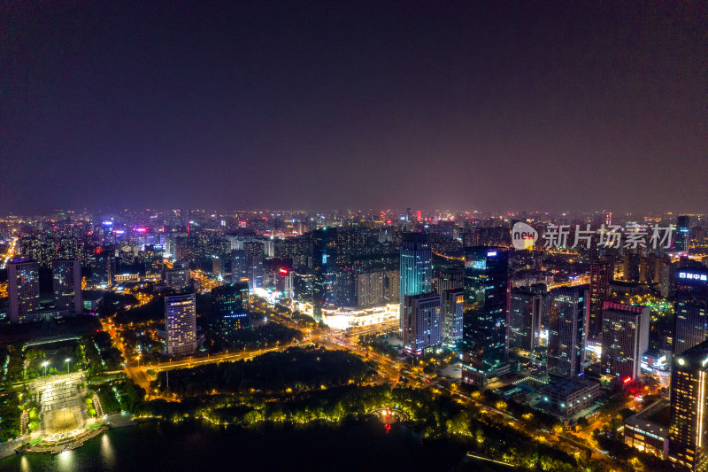 航拍安徽蚌埠城市夜景灯光