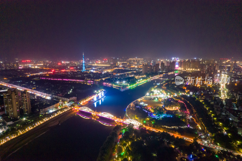 河南漯河大景夜景灯光航拍图