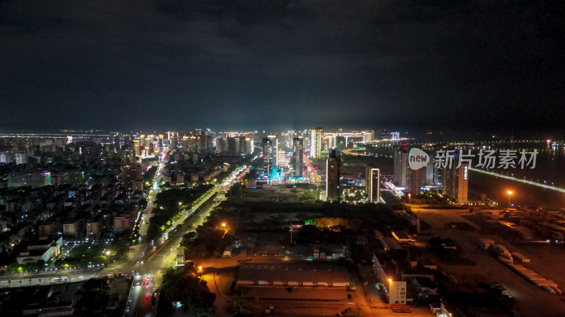 广东汕头夜景交通航拍图