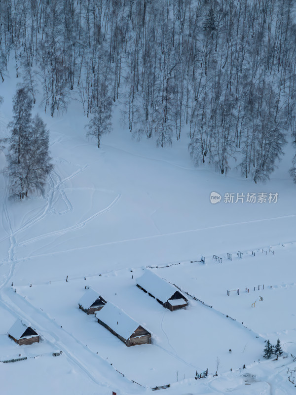 新疆北疆阿勒泰禾木冬季雪景童话世界航拍