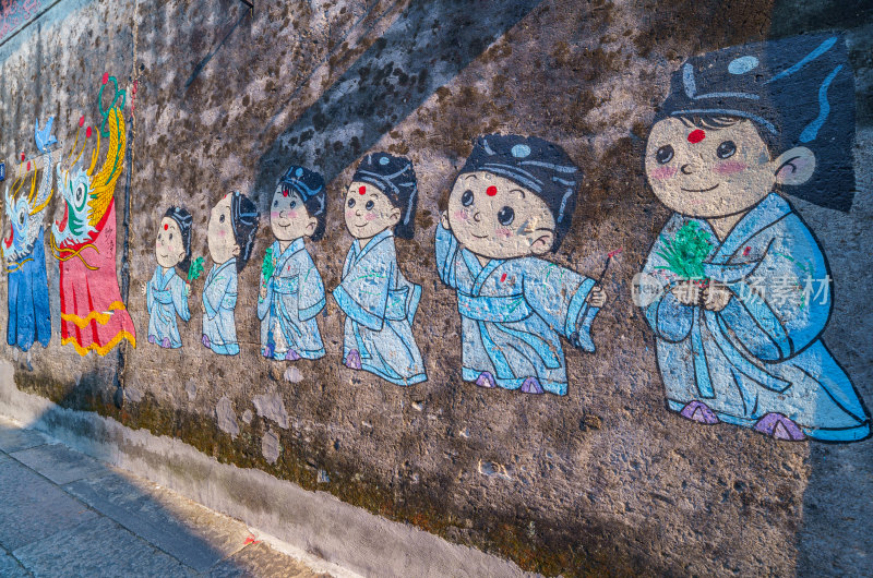 广州番禺沙湾古镇古建筑墙壁传统人物壁画