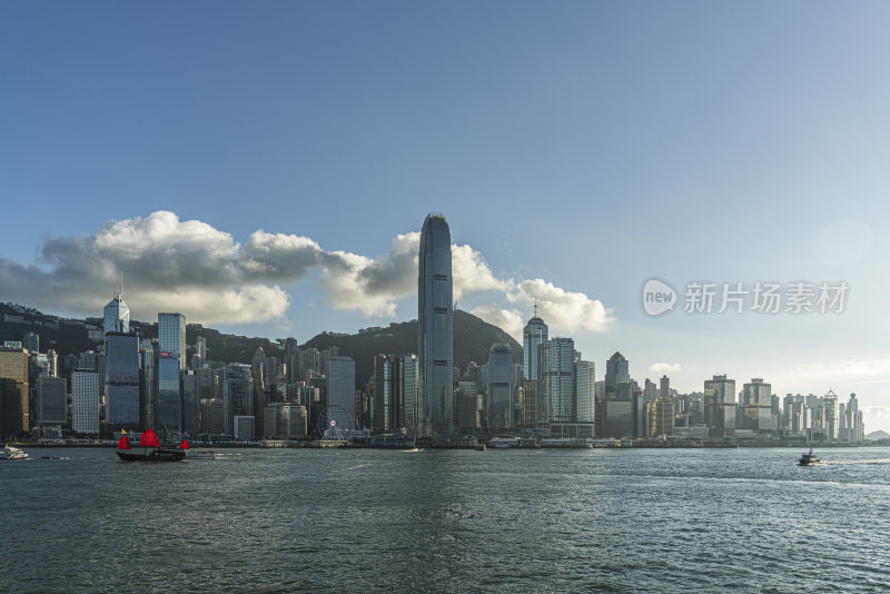 香港维多利亚港城市天际线的壮观景象