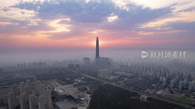 天津滨海新区周大福金融中心城市日出风光