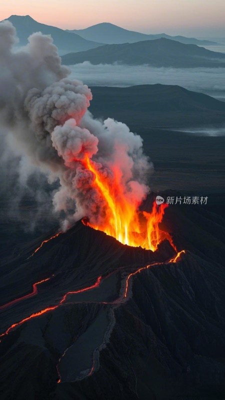 火山喷发熔岩流淌景象