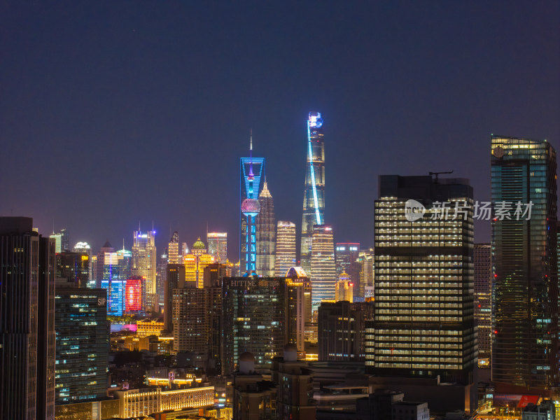 航拍上海现代都市摩天大楼陆家嘴外滩夜景