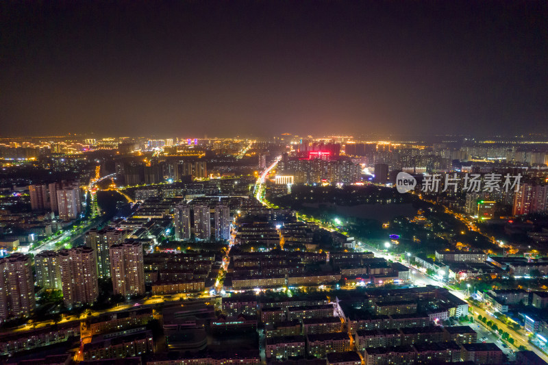 山东济宁城市大景夜景灯光航拍摄影图