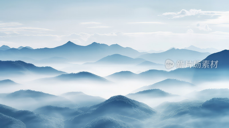 中国风的山水画起伏的背景