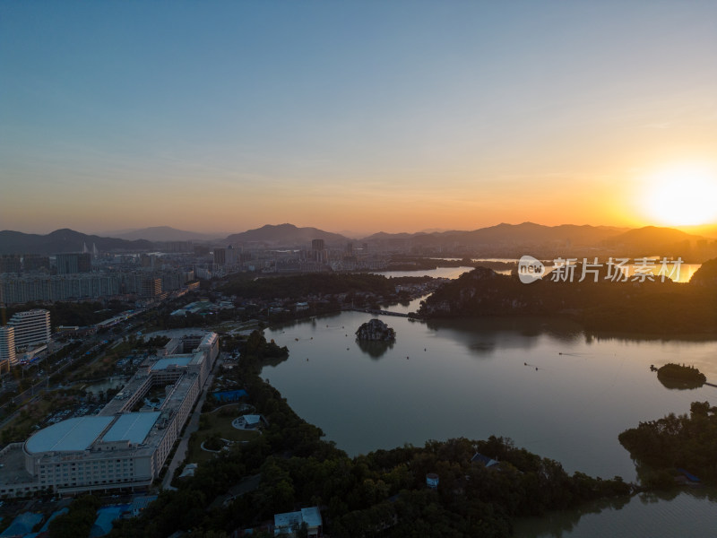 广东肇庆星湖风景区肇庆日落航拍