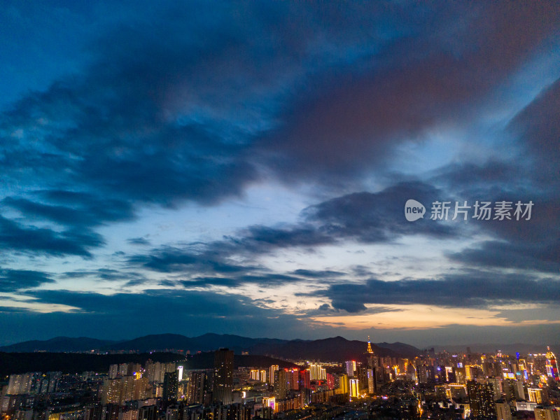 西宁城市夜幕降临夜景航拍图