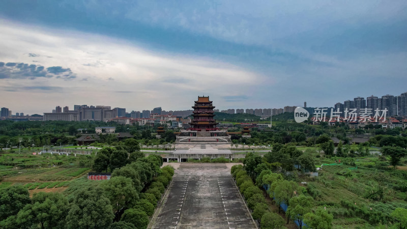 江西宜春多胜楼地标建筑航拍图