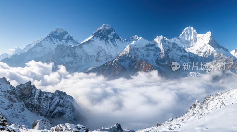 喜马拉雅山脉高峰雪山最高海拔云雾云层