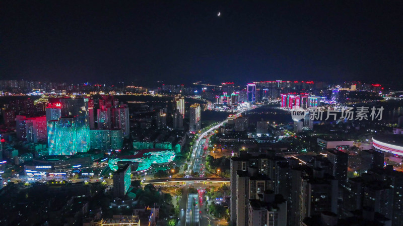 航拍四川泸州夜景泸州一环路夜景