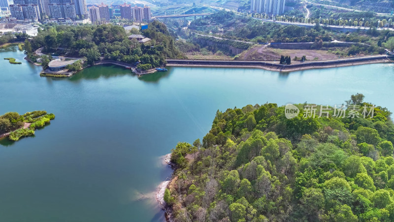 四川达州莲花湖湿地公园航拍图