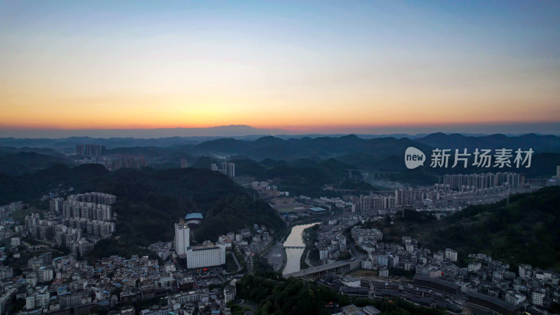 湖南湘西凤凰古城晚霞夜幕降临航拍