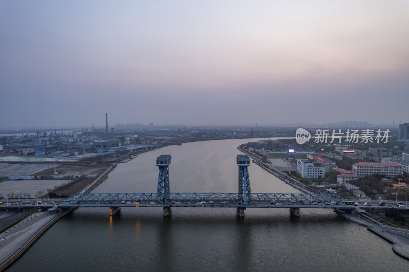 天津海河响螺湾海门大桥城市风光夜景航拍