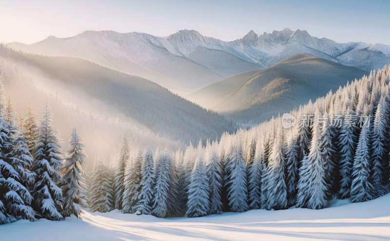 冬季森林白雪覆盖风景