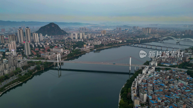 广西柳州城市清晨航拍