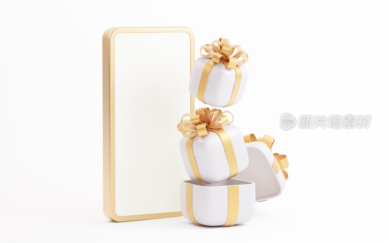 礼物盒与手机3D渲染