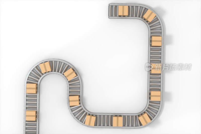 包装纸箱与货物传送带 三维渲染