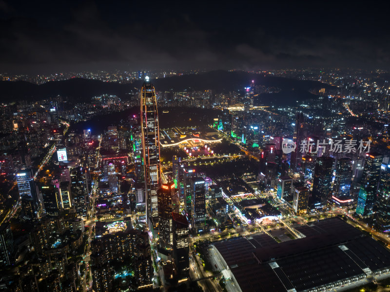 深圳福田CBD大湾区平安大厦夜景蓝调航拍