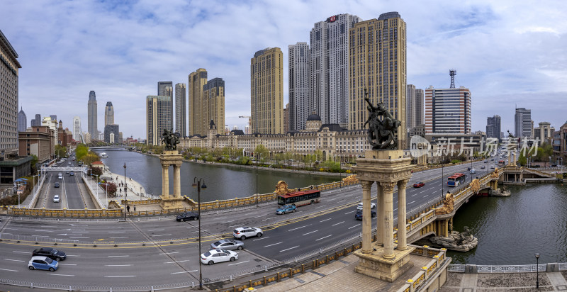 天津海河风景大光明桥城市建筑风光航拍