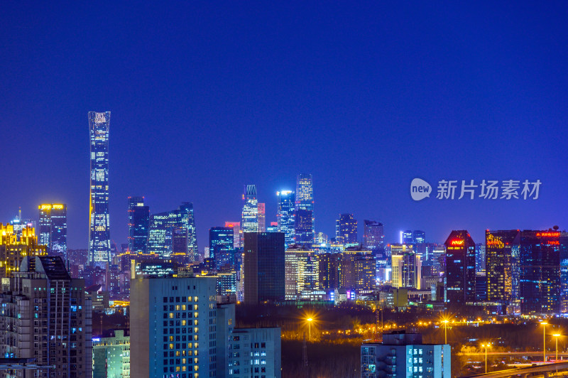 北京城市天际线夜景蓝调全景图