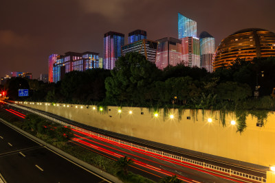 杭州钱江新城灯光秀绚丽夜景