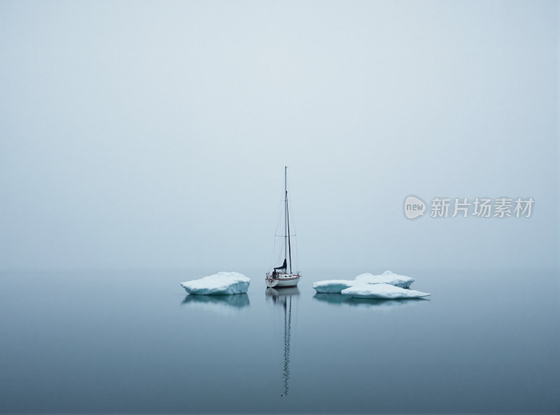 海面上的帆船与浮冰